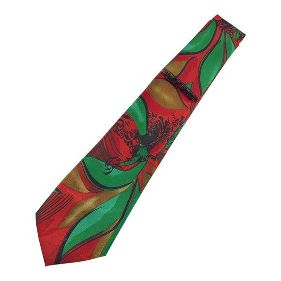 Unbranded Other - Vintage Red and Green Mens Necktie with Matching Pocket Square
